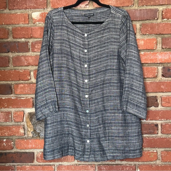 Eileen Fisher women's coastal‎ organic linen tunic button down small 3/4 sleeve - Picture 1 of 13